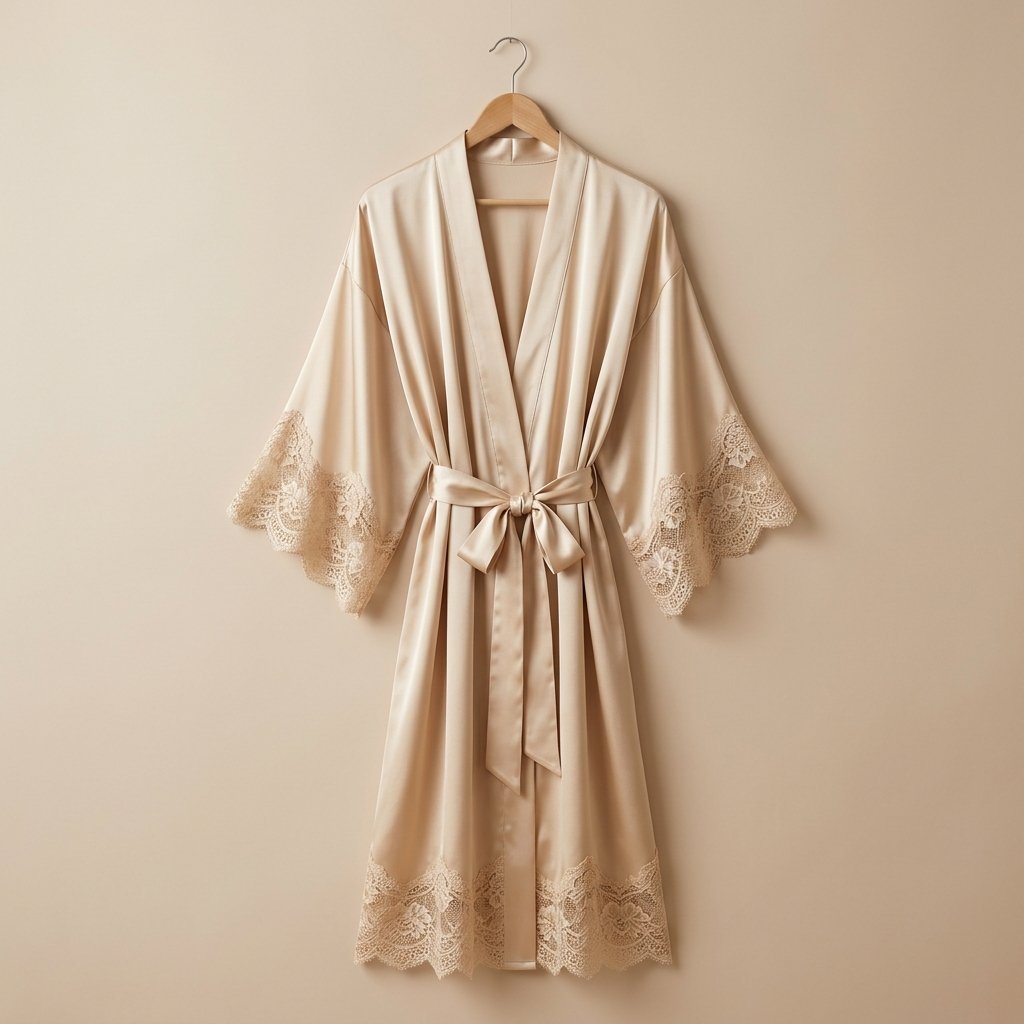 Robe Kimono em Cetim Toque de Seda Champagne